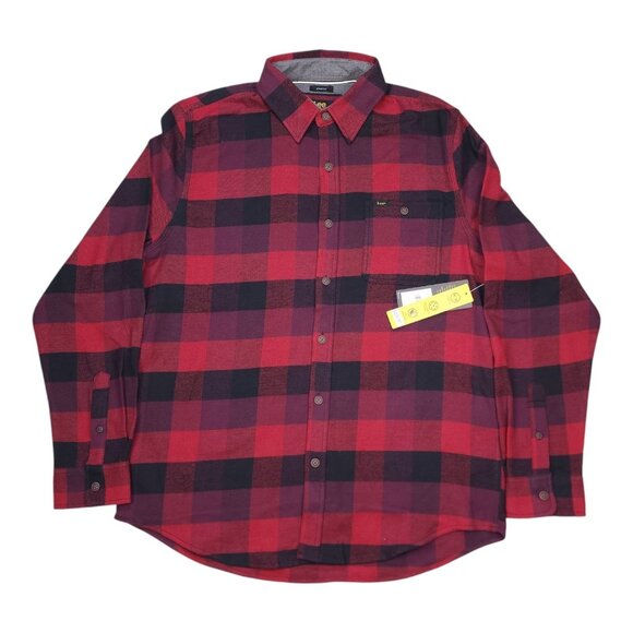 Lee Mens L Plaid Flannel Long Sleeve Button-Up Shirt Stretch Regular Fit - Picture 1 of 9